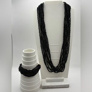 Elegant Napier Black Beaded Necklace and Bracelet Set